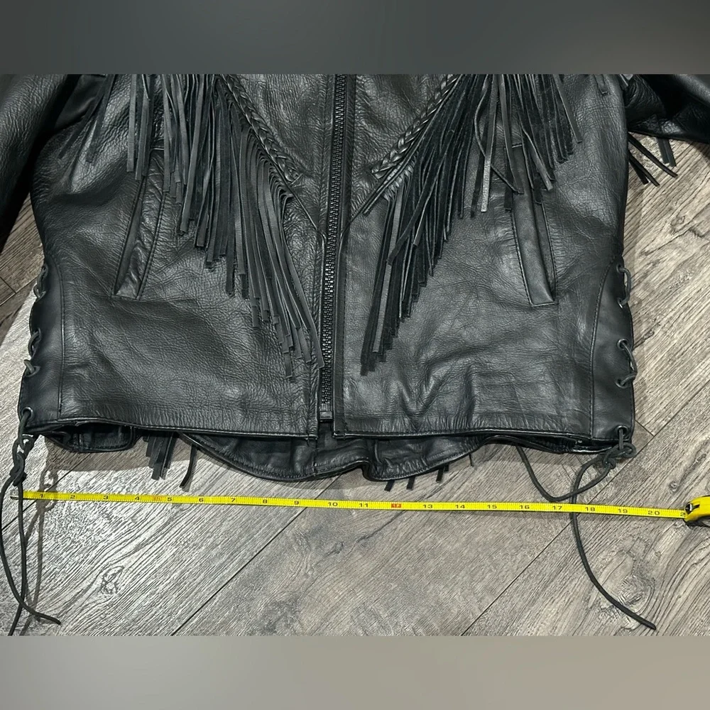 Unik Vtg Black Leather Fringe Jacket - Picture 12 of 16